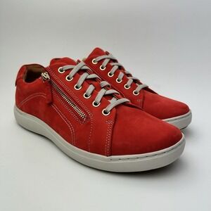 Clarks Nalle Lace Shoes Womens Size 9.5 Grenadine Red Nubuck Zip Comfort Casual
